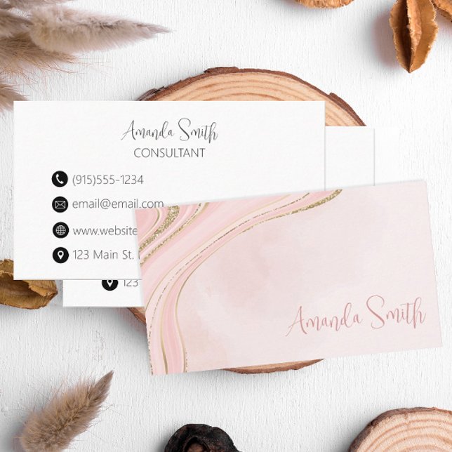 Cartão De Visita Brilho Dourado Rosa Moderno (Pink and gold business cards)