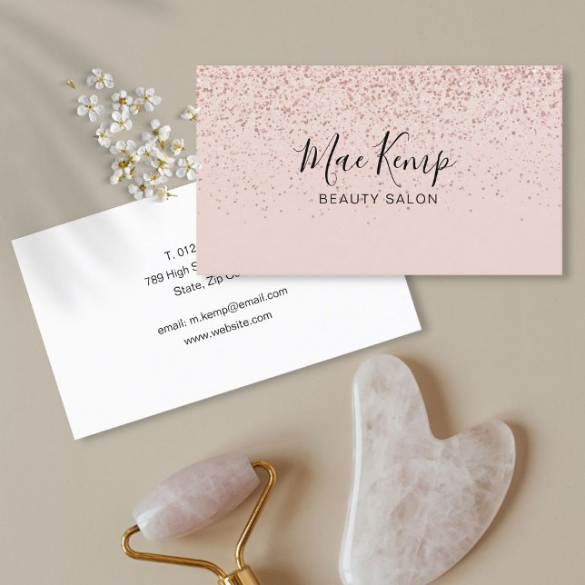 Cartão De Visita Brilho Dourado simples Rosa (Simple Rose Gold Glitter Business Card)