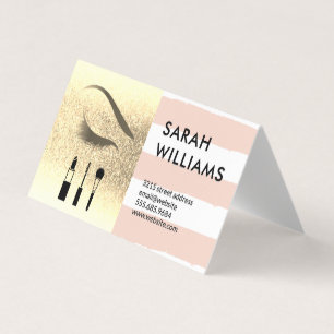 Cartão De Visita Brilho Dourado  Stripes  Olhos Lash Beauty