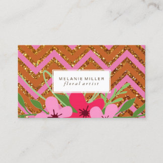Cartão de visita - brilho floral Chevron