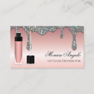 Cartão De Visita Brilho Labial com Gotejamento de Glitter Rosa Eleg