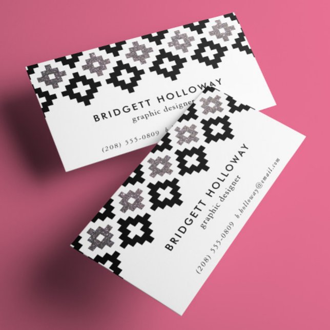 Cartão De Visita Brilho moderno da prata do falso do preto da (black and faux silver glitter geometric Southwestern boho motif business cards)
