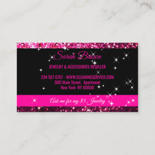 Cartão De Visita Brilho Rosa preto Glitz Glam Starlust luz