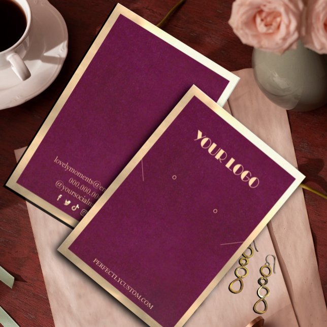 Cartão De Visita Brincundy Frame Dourado Colar Moderno brincos (Burgundy Gold Modern necklace earrings Business Card#diyjewerlydisplay #zazzlemade#modernjewelry)