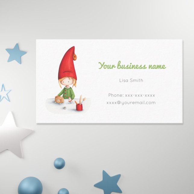 Cartão De Visita Brinquedos de fazer de trabalho, de elfo, bonitos (Cute and simple business card for the upcoming Christmas season with an elf making toys. )