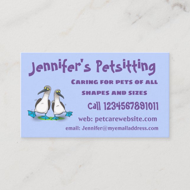 Cartão De Visita Brinquedos engraçados e felizes de pés azuis dança (Frente)