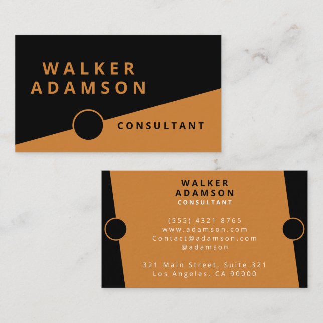 Cartão De Visita Bronze mínimo moderno e preto (Frente/Verso)