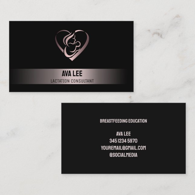 Cartão De Visita Bronze Preto de Lactação (Frente/Verso)