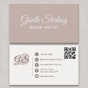Cartão De Visita Brow Artist Blush Mauve Modern Elegante Código QR
