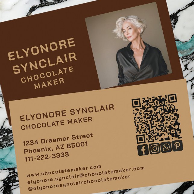 Cartão De Visita Brown Caramel Chocolate Maker Personal Photo (Criador carregado)