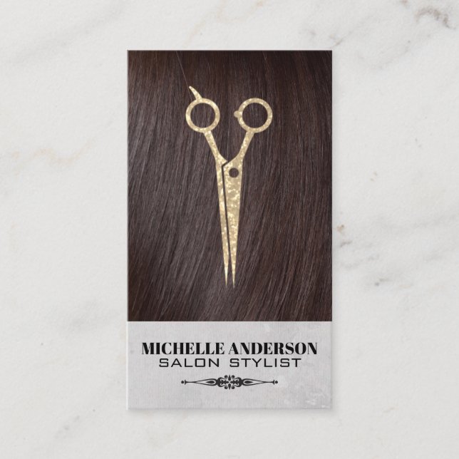 Cartão De Visita Brunette Hair | Tesouras de salão de cabelo (Frente)