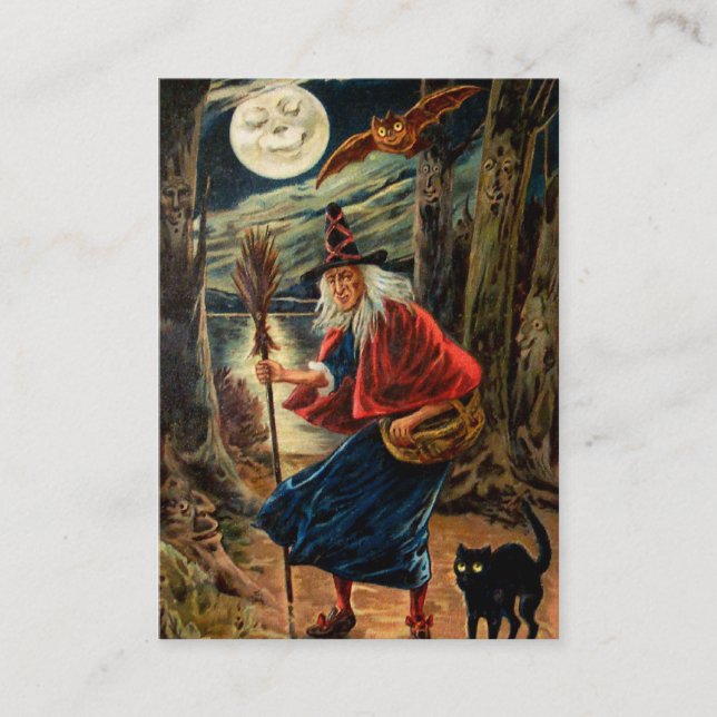 Cartão De Visita Bruxa na noite do Dia das Bruxas (Frente)