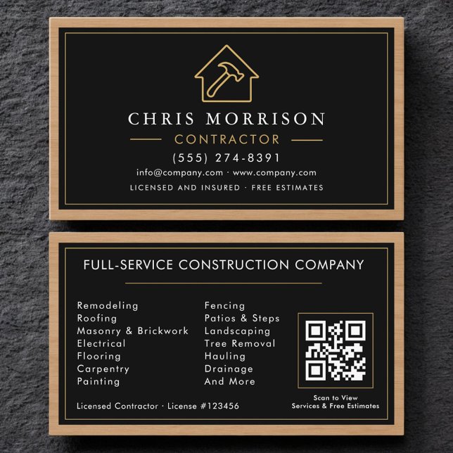 Cartão De Visita Building Construction Black Gold Business Card  (Criador carregado)