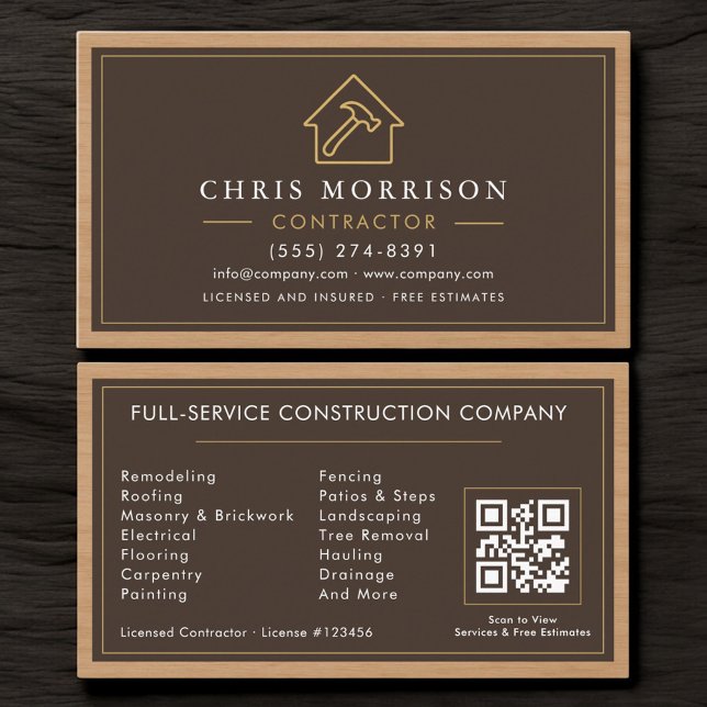 Cartão De Visita Building Construction Wood QR Code (Criador carregado)