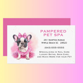 Cartão De Visita Buldogue francês Pink Pet Groomer Spa
