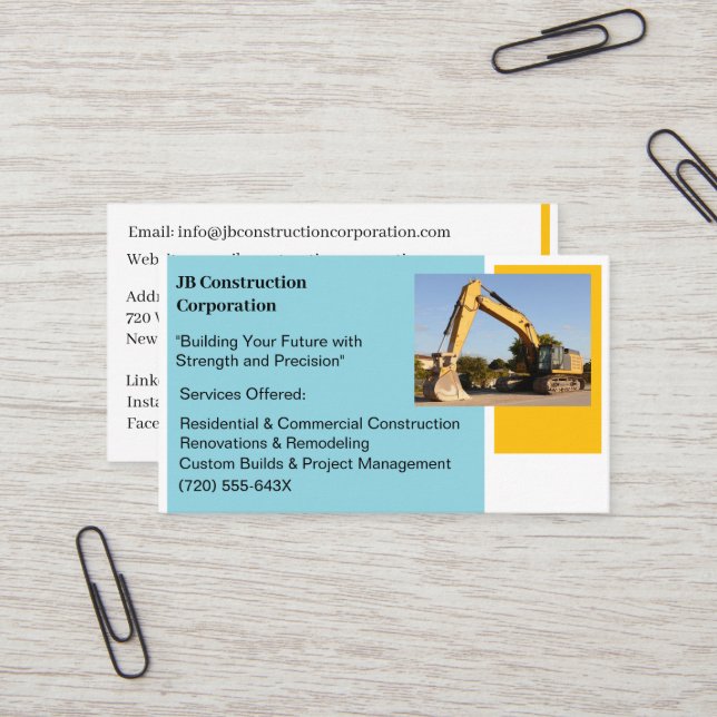 Cartão De Visita Bulldozer De Construção Amarelo Do Contratante Bra (Frente/Verso In Situ)
