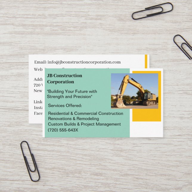 Cartão De Visita Bulldozer De Construção Amarelo Do Contratante Bra (Frente/Verso In Situ)