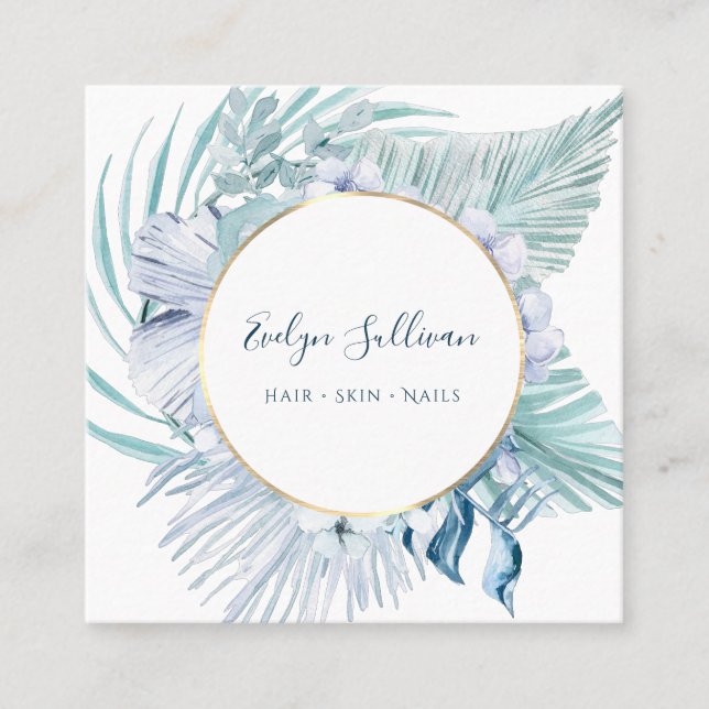 Cartão de visita buquê azul Boho (Frente)