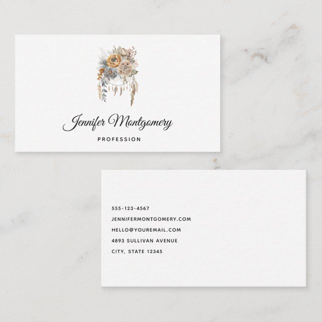 Cartão De Visita Buquê Boho Flower e Dreamcatcher (Frente/Verso)