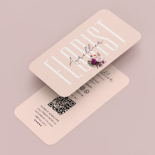 Cartão De Visita Buquê Botânico Moderno Florista Boho Rosa