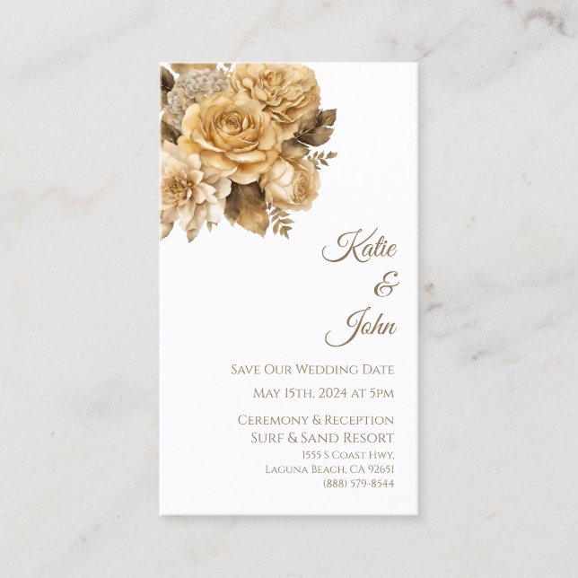 Cartão De Visita Buquê de Flor Neutro - Branco - Salve nossa Data - (Frente)