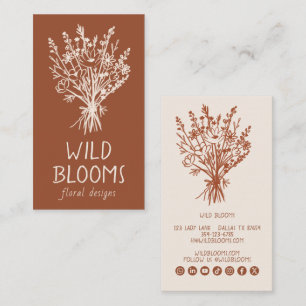 Cartão De Visita Buquê de Flores Silvestres Floral Minimalista Rúst