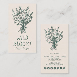 Cartão De Visita Buquê de Flores Silvestres Rústico Floral Mínimo S