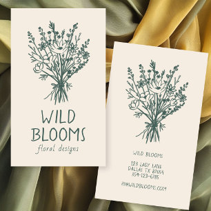 Cartão De Visita Buquê de Flores Silvestres Rústico Minimalista Sim
