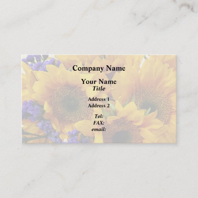 Cartão De Visita Buquê de girassóis e de estados roxos (Frente)