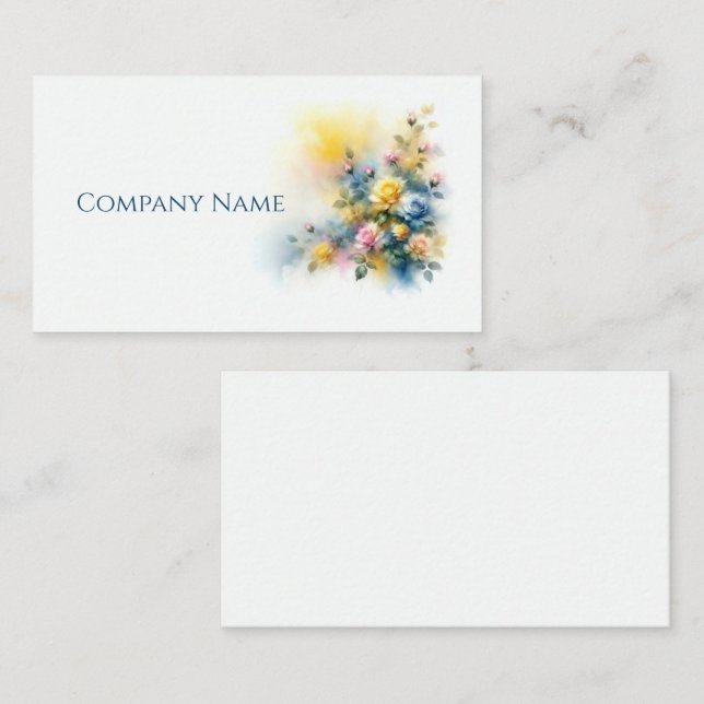 Cartão De Visita Buquê de Rosas Amarelas, Azuis e Rosa (Frente/Verso)