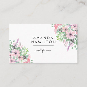 Cartão De Visita Buquê e folhas de cor d'água do PINK Moderno