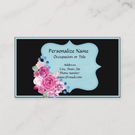 Cartão De Visita Buquê Floral Azul Elegante Preto