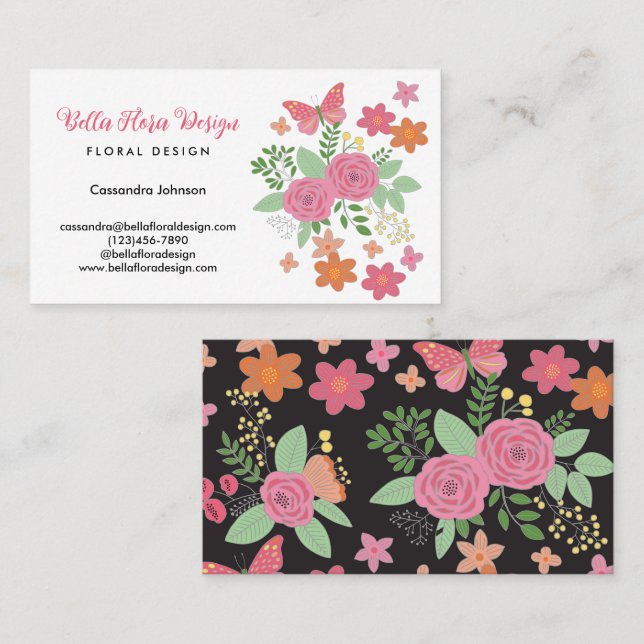 Cartão De Visita Buquê Floral Chic Boho (Frente/Verso)