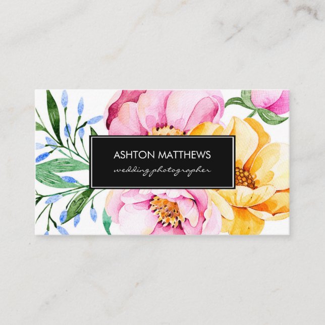 Cartão De Visita Buquê floral da aguarela elegante (Frente)