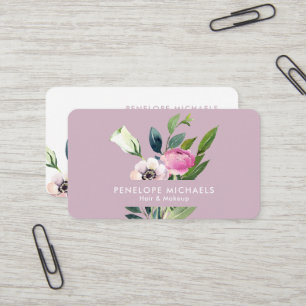 Cartão De Visita Buquê Floral Minimalista em Aquarela Rosa Pastel