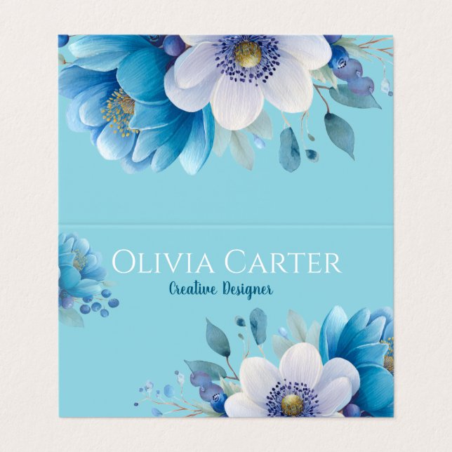 Cartão De Visita buquê floral no estilo sereno de aquarela. (Exterior Desdobrado)