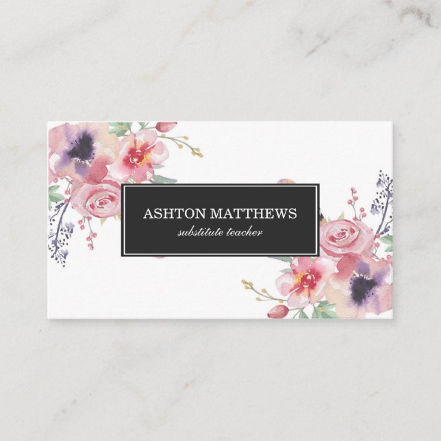 Cartão De Visita Buquês florais da aguarela de Boho (Frente)