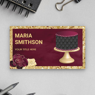 Cartão De Visita Burgundy Dourado Brilho Personalizado Tufted Padar