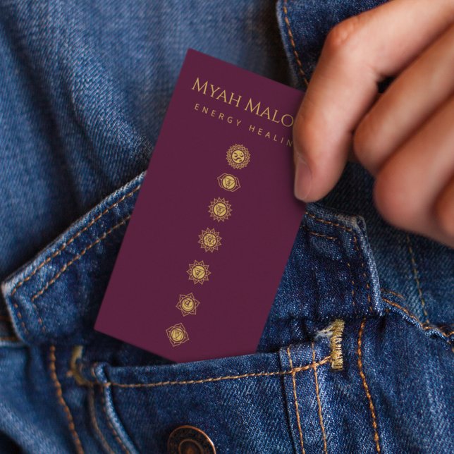 Cartão De Visita Burgundy & Dourado Chakra Energy Healer (Criador carregado)