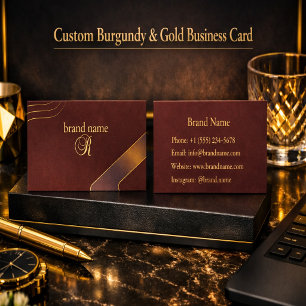 Cartão De Visita Burgundy & Dourado Personalizado