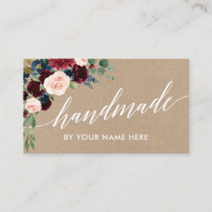 Cartão De Visita Burgundy Floral Calliografia Feita Estilo Kraft