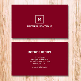 Cartão De Visita Burgundy Modern Elegant Simple Monogram Name