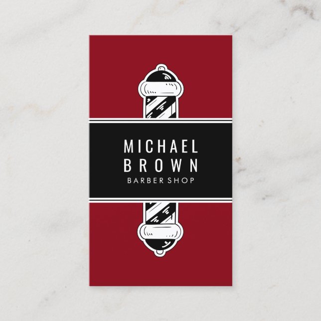 Cartão De Visita Burgundy Red Barber Pole Men (Frente)