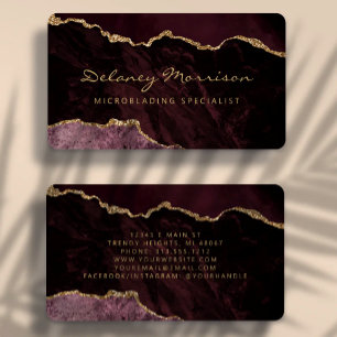 Cartão De Visita Burgundy Vermelho Dourado Ágata Microblading Arred