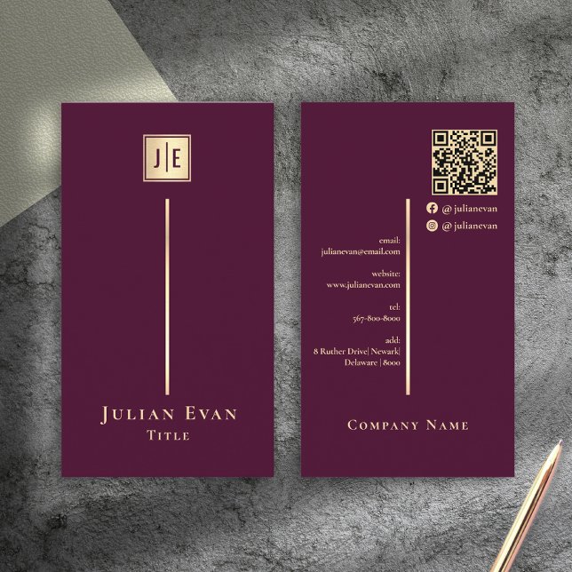Cartão De Visita Burgundy Wine & Gold Elegant Luxe Monogram (Burgundy Wine & Gold Elegant Luxe Monogram Business Card)