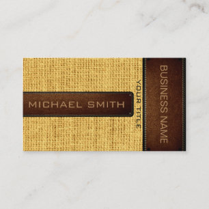Cartão De Visita Burlap Amarelo Linen Rustic Jute Look Leather