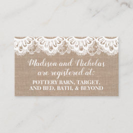 Cartão De Visita Burlap and Lace Registry Insert Cards, Rustic