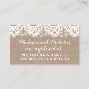 Cartão De Visita Burlap and Lace Registry Insert Cards, Rustic