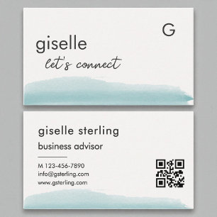 Cartão De Visita Business Advisor Watercolor Aqua Azul QR