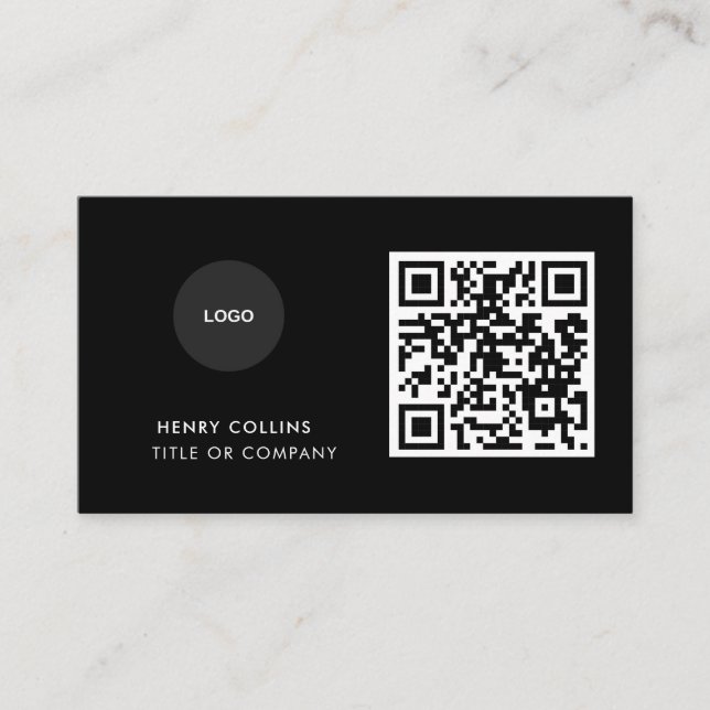 Cartão De Visita Business Card with QR Code | Black Modern Design (Frente)